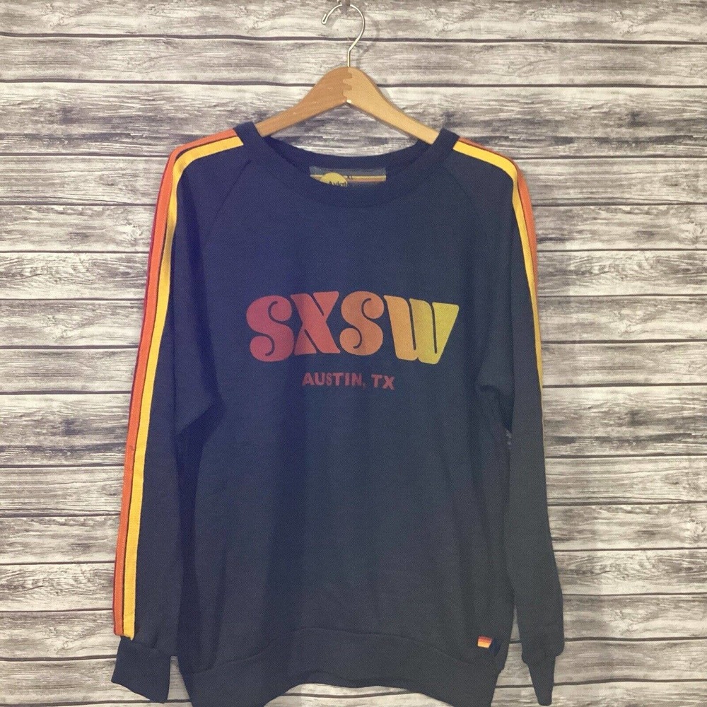 Aviator Nation Black Sweatshirt with Red and Yellow Stripes Unisex